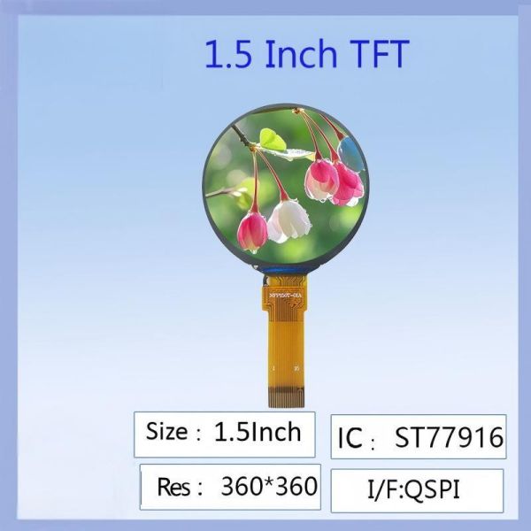 1.5 Inch Round Color TFT LCD Display 360x360 Resolution ST77916 Driver IC High Definition Wide Viewing Angle For Smart Wearables/DIY Electronic