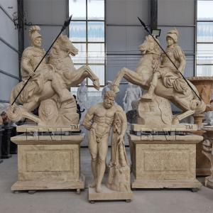 Wholesale Antique Marble Roman Soldier Statues Riding Horse Warrior Sculpture Entrance Garden Hand Carved Natural Stone Large from china suppliers