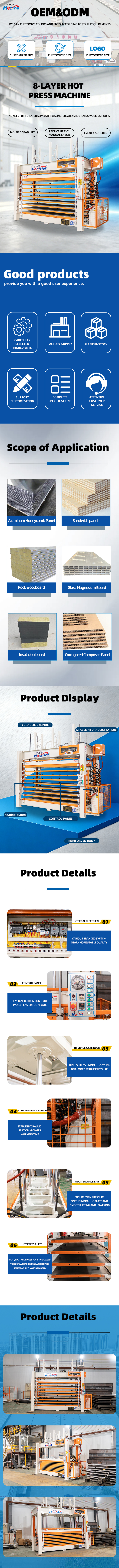 8-Layer Multi-Opening Hydraulic Hot Press Machine with 50T Maximum Pressure and 2500*1300*42mm Work Platen Size