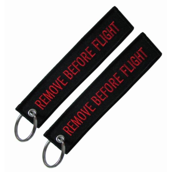 100% Polyester PMS Color Merrowed Borders Flight Tag Keychain