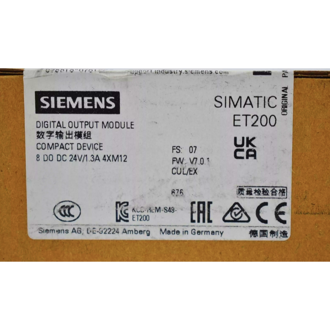 SIEMENS 6ES7142-6BF00-0AB0 SIMATIC DP, ET 200ECO PN, 8 DO 24 V DC/1.3 A; 4XM12, DUPLICATE ASSIGNMENT, DEGREE OF PROTECTION IP67