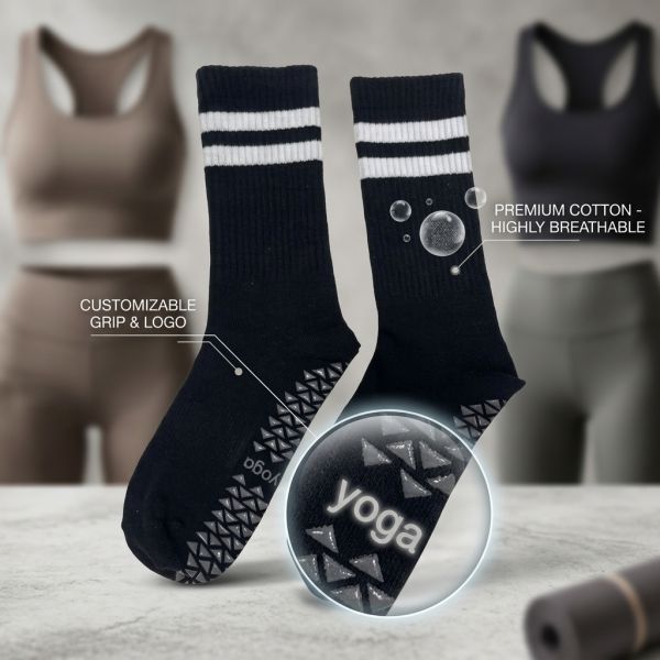 Classic Stripe Crew Yoga Socks Non Slip Silicone Gripped Pilates Workout Socks