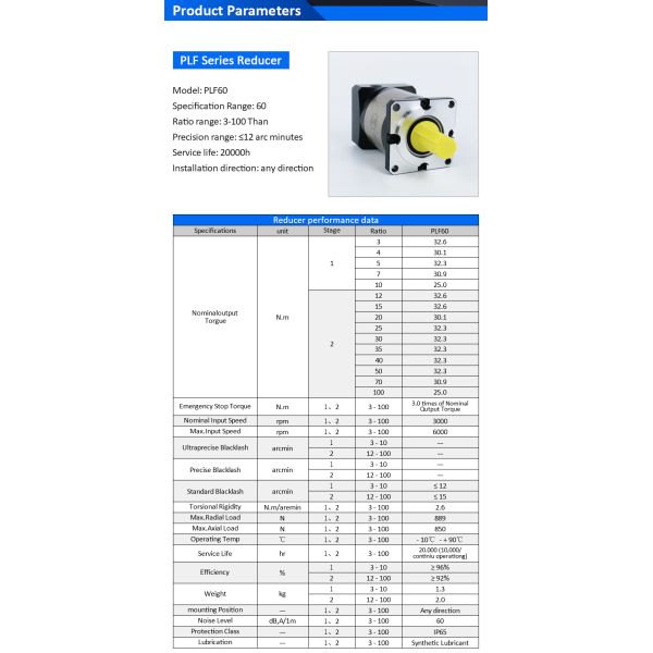 Lichuan Planetary Reducer Gearbox 4 to 1 4:1 PLF60 60mm Frame Size High Precision High Torque