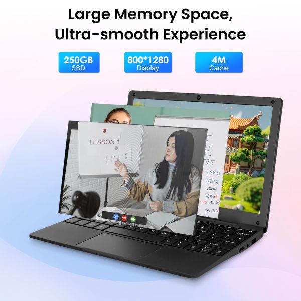 Mini 10.1inch Education Laptop Computer, Windows11 Netbook, Intel Celeron N4000 CPU 8GB RAM 250GB SSD HD IPS Screen, Laptop Computer for Learning,