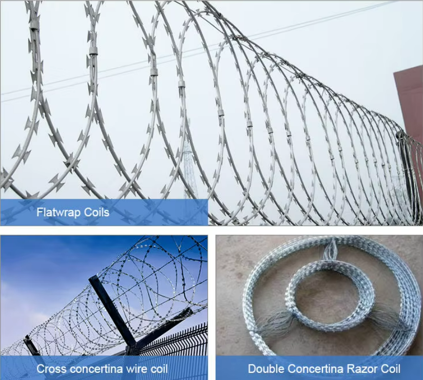 Temporary & Recyclable Easy-Install Hot-Dipped Galvanized Cross-Type Razor Wire Fence for Border / Factory Protection