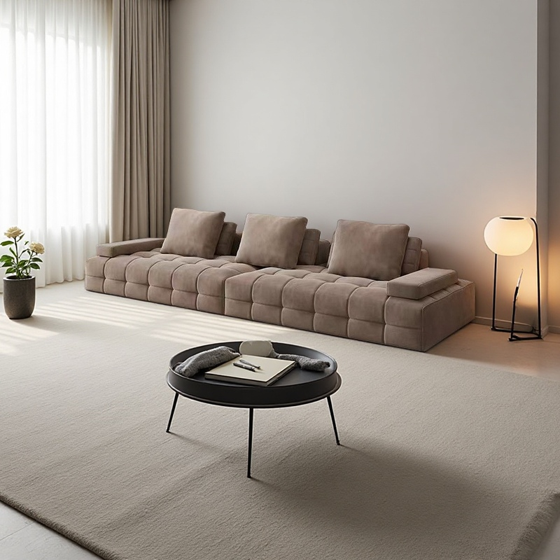 Custom Convertible Reclining Full Sponge Filled Fabric Corner Sofa Set Vacuum Compressed Packing Frameless Living Room