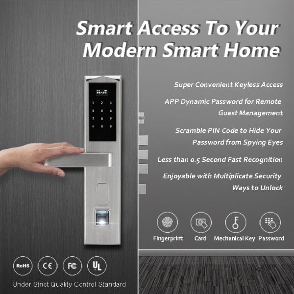 Wood Door Electronic Door Locks Fingerprint Security System Long Battery Life Span