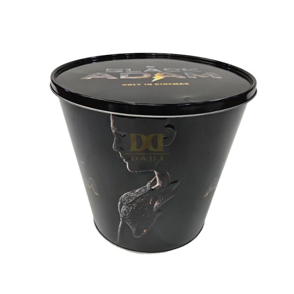 DADI Stackable Metal Popcorn Bucket Round Tin Of Popcorn Single Wall