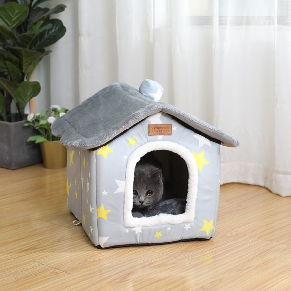 Cozy Wool Cat House Star Pattern Soft Warm Indoor Removable Washable Hand Wash Only Pet