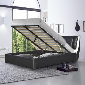 Wholesale SUNNY Classic Black PU Leather Bed Wooden Bed Frame With Lift Up Storage from china suppliers
