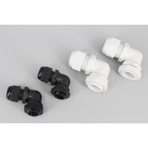 China DEMOELE New Material black and grey white IP68 waterproof Nylon Right Angle Cable Glands with CE certificate on sale