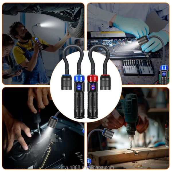 Cross-border Magnetic Working Lamp, Multi-angle Bend, Car Inspection Lamp, USB Charging, White Laser Zoom Flashlight