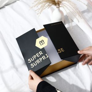 Surprise Gift Rigid Paper Boxes Double Opening Black Gold Business Perfume Gift