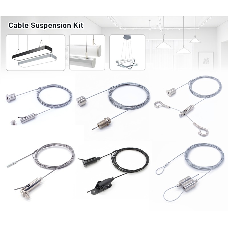 Screw Ceiling Fixing Light Suspension Set Custom Steel Wire Rope with Adjustable Hook Cable Gripper Hanging System