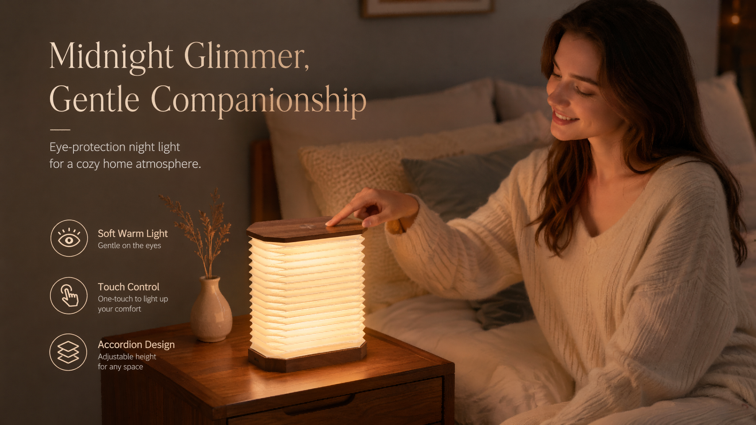 Flat-Fold Rectangular Paper Lamp for Small Spaces Upright Expandable LED Light with Wood Base Type-C Rechargeable Space-Saver