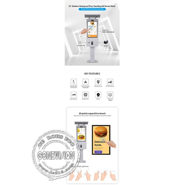 32" Floor Standing IP65 Self Service Bill Payment Kiosk