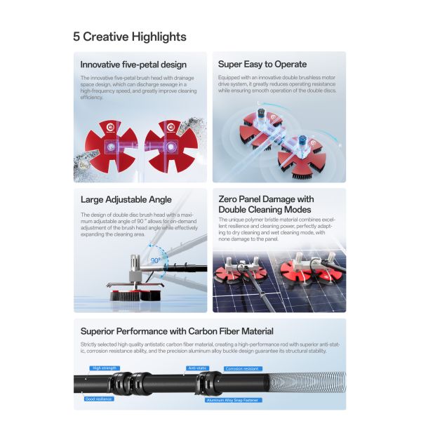 Double-headed Circular Electric Solar Panel Cleaning Brush Solar Dry Cleaning Machine