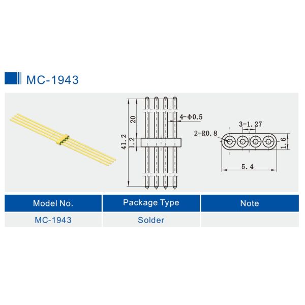 4 Pin Diameter 0.5mm Pin Length 41.2mm Hermetic Multi Pin Header Glass to Metal Seals for MC-1943