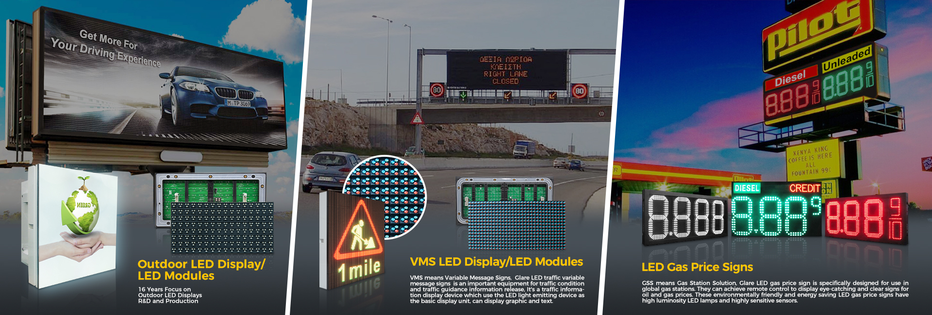 City Roadside Variable Message Sign with 250-300m Viewing Distance >120Hz Refresh Rate and 100,000 Hours Life Span VMS LED Display