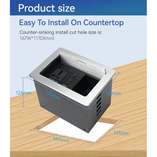 Recessed Pop Up Audio Visual Box Multimedia Socket Outlet 65W USB