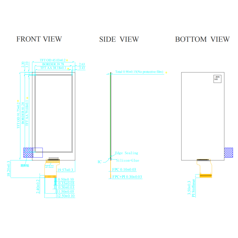 3.5 Inch E Paper Display 184×384 Resolution 24pin Black / White 2 Coloured E Ink Display