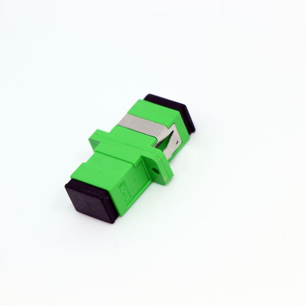 Fiber Optic Adapter SC APC Polish Type Couple Simplex 9 / 125μm With Full Flange Green Color