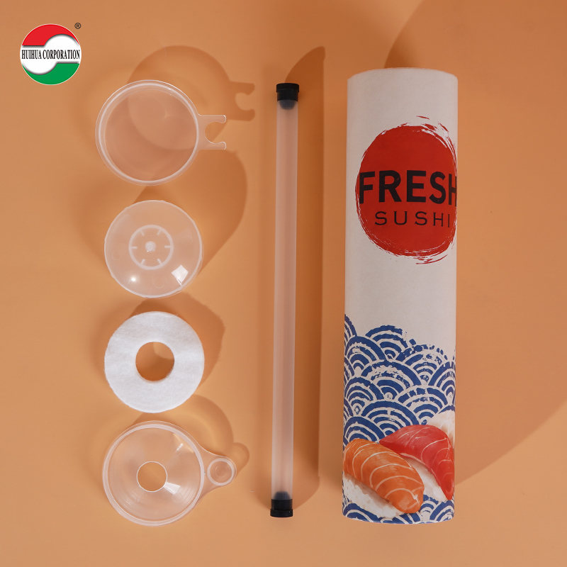 Custom Eco-Friendly Food Grade Craft Paper Sushi Push Pop Roll Packaging Cylinder Take-away Sushi Roll Tubes Hot Stamping Logo