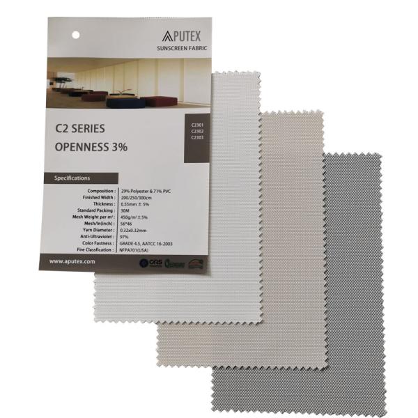 White Beige Grey 3% Openness 30% Polyester And 70% PVC Solar Screen Roller Blinds Fabrics
