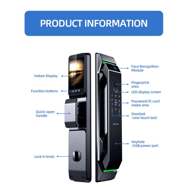 YAGU 3d Face Lock Palm Print Recognition Intelligent Smart Automatic Face and Fingerprint Lock Digital Lock for Home