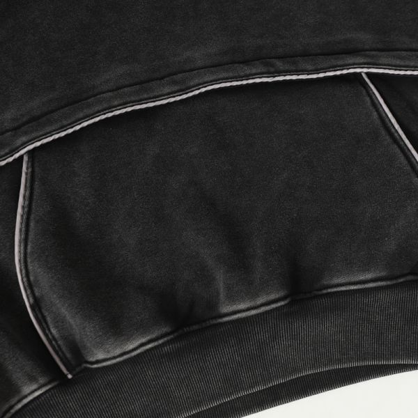 Dark Grey Washed Heavyweight Fleece Winter Hoodie Reflective Strip 3D Pattern Vintage Style Oversized Fit Breathable Windproof