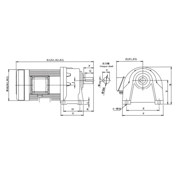 200W Horizontal Electric Motor Reducer , 3 Phase Motor With Reduction Gearbox