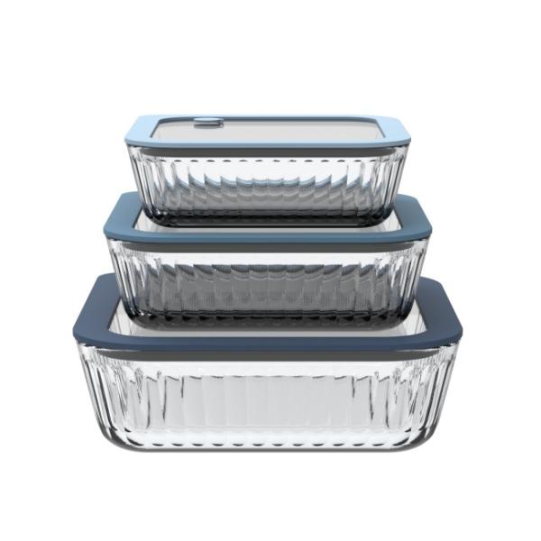 IKOO Rectangular Striped Customizable BPA-Free Glass Food Container with Vented Glass Lid