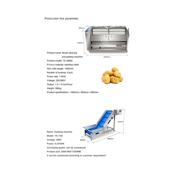 1.5 Tons / Hour Fruit And Vegetable Processing Line Root Brush Washing