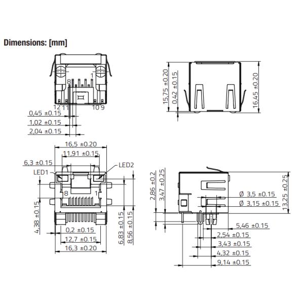 615008142121 8P8C RJ45 Modular Jack With 2xBipolar Y/G LED