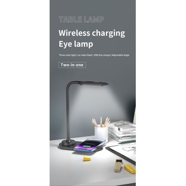 Ultra fast wireless charging，multifunctional touch desk lamp，bedside table intelligent light companion