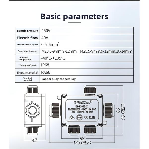 Waterproof Cable Junction Box, 1 Port Input to 4 Outputs, IP68 Rated