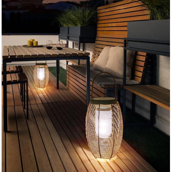 IP65 Rattan Woven Solar Lights , 3500K Rattan Solar Powered Garden Lantern