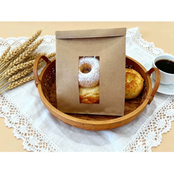 Customized Window SOS Kraft Paper Bag With Tin Tie Clear Window Use For Baked Food Tough And Good Tear Resistance Loading Heavier Items Bakery Bag