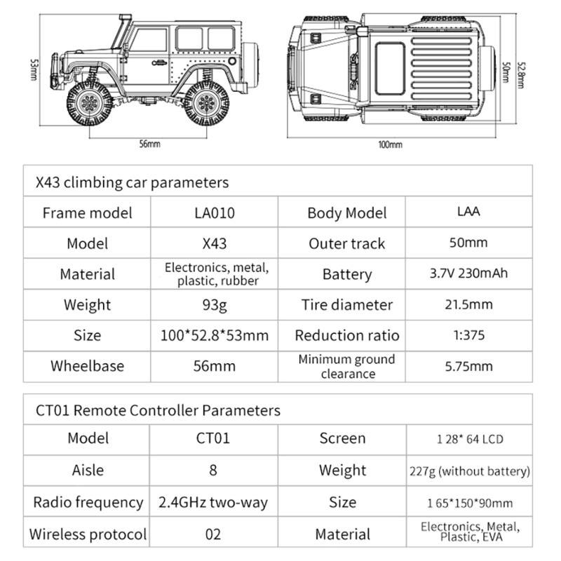LDARC X43 1/ Mini RC Remote Control Model Car Desktop Crawler RTR 4WD Code Rolling Adult Children's Toys