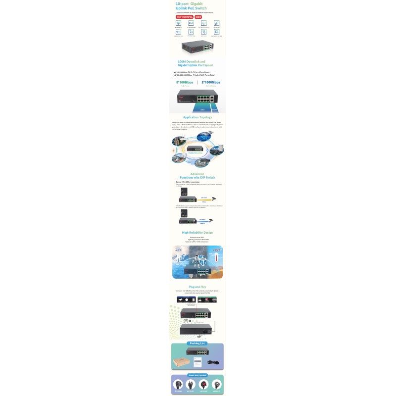 10 Port PoE Network Switch 120W With Gigabit Uplink For Reliable Connectivity