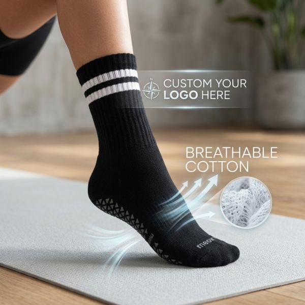 Classic Stripe Crew Yoga Socks Non Slip Silicone Gripped Pilates Workout Socks