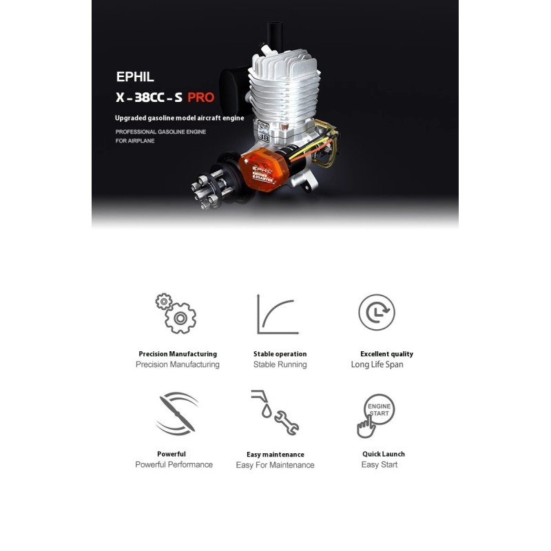 X-38CC-S PRO Model Single Cylinder Two-Stroke Side Exhaust Electric Start Fixed Wing Airplane Metal Gasoline Drone Accessories
