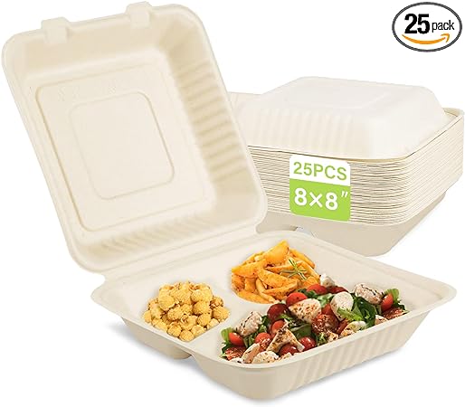 Biodegradable Sugarcane Pulp Tray 3 Compartment Disposable Tableware for Snacks Candies Hamburgers Cookies Pet Food Milk