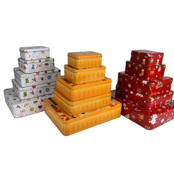 DADI Square Metal Fancy Biscuit Tin Box For Chocolate Candy Packaging 5 Pack Tin Can