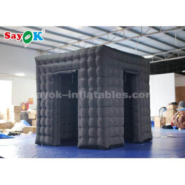 Event Booth Displays Black Two Doors Cube Inflatable Photo Booth With Air Blower Attractive