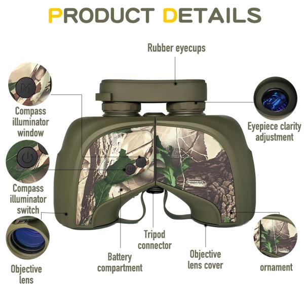 7x50 Military NightVision Waterproof Rangefinder Binoculars Telescopio With Compass
