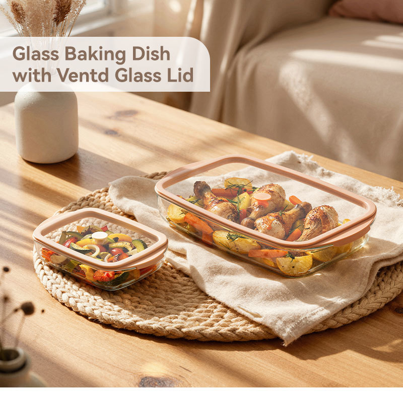 Customized Oven Safe Glass Baking Dish with Vented Glass Lid in 800ml-3600ml Capacity