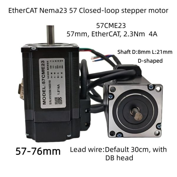Closed-loop EtherCAT 2-Phase Hybrid Stepper Motor 57CME23 Nema23 (57-76mm, 4A/5A) Shaft 21mm- 8mm Wire Length 30cm with DB head