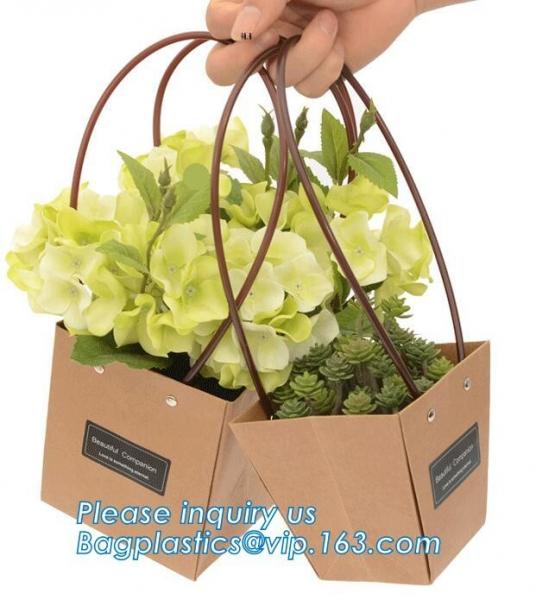 portable luxury paper bag flowerpot fresh plant flower carrier bags,Eco-friendly Kraft paper Flower bag, flower paper pa
