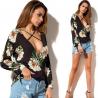 Women Low Neck Floral Chiffon Long Sleeve Top for sale